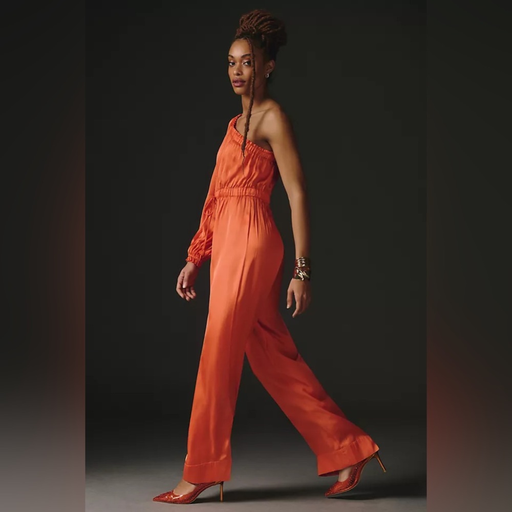 Farm Rio One Shoulder Jumpsuit in Orange NEW - Picture 2 of 14